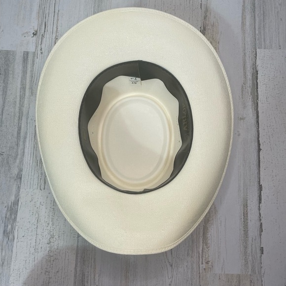 Arlop Vintage Coated Straw Banded Hat size 7 1/8 Mexico White Ivory - Picture 9 of 10